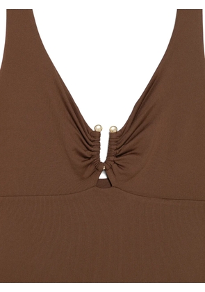 Fisico ruched V-neck swimsuit - Brown