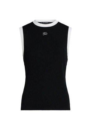 Karl Lagerfeld ribbed-knit contrast-trim tank top - Black