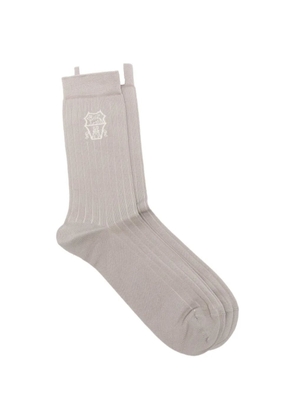 Brunello Cucinelli logo-detail ribbed-knit socks - Neutrals