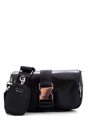 Prada Pre-Owned Buckle Pocket Spazzolato Leather and Tessuto crossbody bag - Black