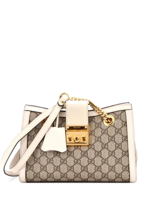 Gucci Pre-Owned Padlock Chain Tote GG Coated Canvas with Leather Small shoulder bag - White