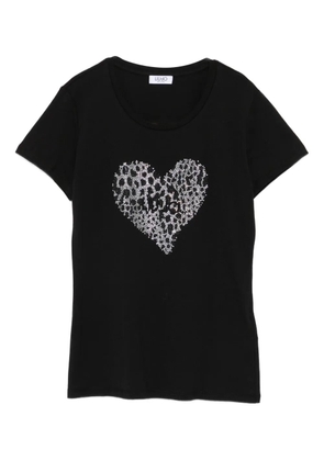 LIU JO heart-embellished cotton T-shirt - Black