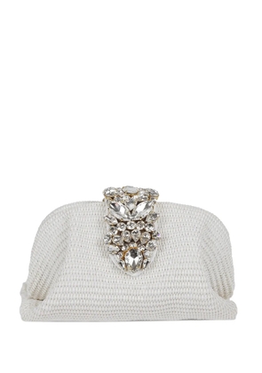 Gedebe crystal-embellished woven clutch bag - White