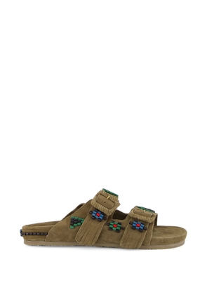 Baziszt Sambla bead-embellished suede flat sandals - Green