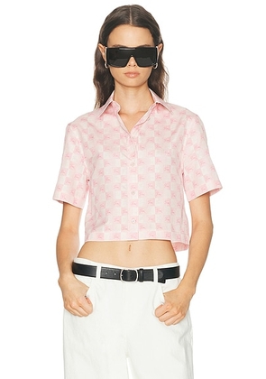Burberry Abby Short Sleeve Cropped Shirt in Peony Pink IP Check - Pink. Size 0 (also in 2).
