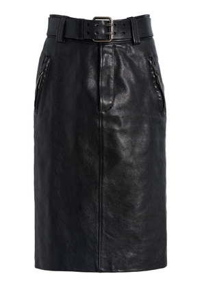 Saint Laurent Belted High-Rise Leather Midi Skirt - Moda Operandi