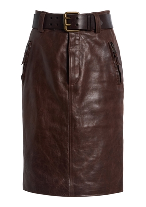 Saint Laurent Belted High-Rise Leather Midi Skirt - Moda Operandi