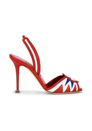 Manolo Blahnik Ucia 105 Sandal in Red  White  & Blue - Red. Size 36 (also in 36.5, 37, 37.5, 39.5, 41).