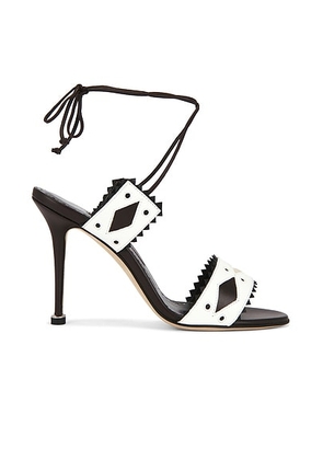 Manolo Blahnik Renti 105 Sandal in White & Dark Brown - Brown,White. Size 36 (also in 36.5, 37, 37.5, 38, 38.5, 39, 41).