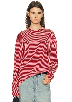 SPRWMN Long Sleeve Oversized Tee in Red Stripes - Red. Size XS (also in S, M).
