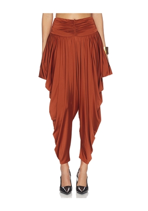 BALMAIN Pleated Fluid Jersey Shiny Pant in Rust. Size M. Also in L.