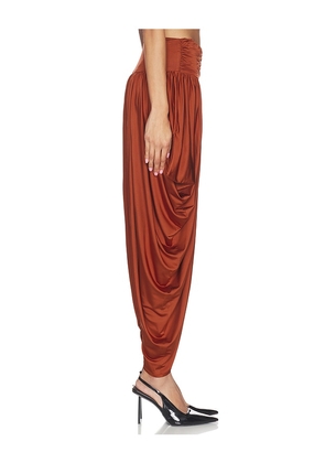 BALMAIN Pleated Fluid Jersey Shiny Pant in Rust. Size M. Also in S.