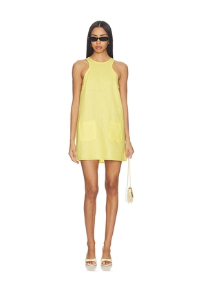 MATTHEW BRUCH Pocket Mini Dress in Yellow. Size XS. Also in S, M, L.