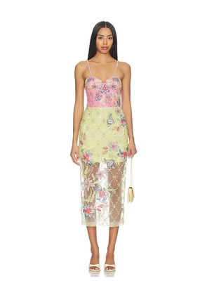 LA FUORI Blush Lily Embroidered Dress in Pink,Yellow. Size XS. Also in S, M, XL.