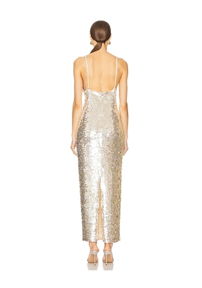 retrofete Ines Embroidered Dress in Metallic Neutral. Size S. Also in M.