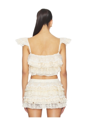 Yuhan Wang Ruffle Lace Tier Cami Top in Cream. Size L. Also in S, M, XL.