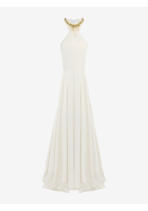 McQueen Gold Leaves And Crystal Embroidery Evening Dress - White - Women - 8