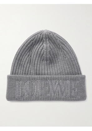 LOEWE - Logo-Embroidered Ribbed Wool Beanie - Men - Gray