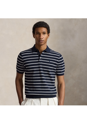 Striped Rib-Knit Cotton Polo Jumper