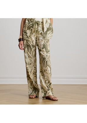 Petite - Palm Frond-Print Wide-Leg Linen Trousers