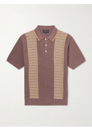 Beams Plus - Jacquard-Knit Ramie and Cotton-Blend Polo Shirt - Men - Brown - S