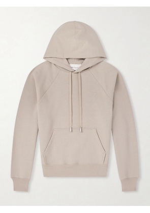AMI PARIS - Logo-Embossed Stretch-Cotton Jersey Hoodie - Men - Neutrals - XS