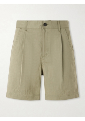 Aaron Levine - Pleated Straight-leg Cotton-Blend Shorts - Men - Green - S