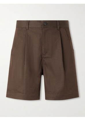 Aaron Levine - Straight-Leg Pleated Cotton and Linen-Blend Shorts - Men - Brown - S