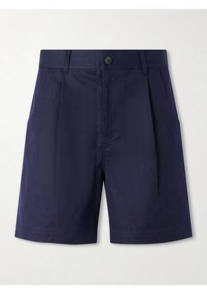 Aaron Levine - Straight-Leg Pleated Cotton and Linen-Blend Shorts - Men - Blue - S