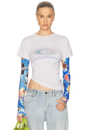 Balenciaga Double Sleeve T-Shirt in Dirty White & Blue - Light Grey. Size S (also in ).