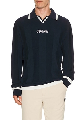 Khalhon V Tipped Varsity Knit Pullover Polo in Navy - Navy. Size M (also in L, XL/1X, XXL/2X).
