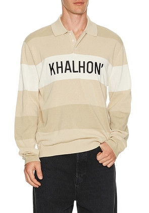 Khalhon Coastal Stripe Knit Polo Jacket in Light Beige - Beige. Size M (also in L, XL/1X, XXL/2X).
