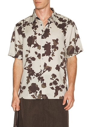 Theory Floral Lyocel Irving Shirt in Silver Cloud Multi - Grey. Size S (also in L, M, XL/1X, XXL/2X).