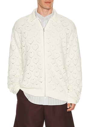 Vowels Eyelet Knitted Zip Up in Cream - White. Size 1 (also in 2, 3, 4).
