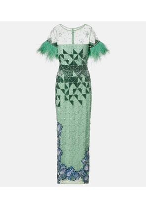 La Fuori Embellished feather-trimmed gown