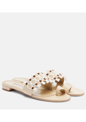 Manolo Blahnik Brava raffia-trimmed leather sandals