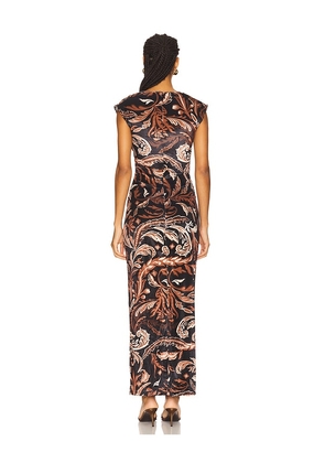 HEMANT AND NANDITA Mock Neck Midi Dress in Black,Rust. Size M. Also in S, XS.