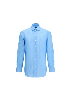 Finamore Blue Cotton Pattern Shirt - 38
