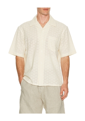 Corridor Floral Eyelet Short Sleeve Shirt in Beige. Size S. Also in L.