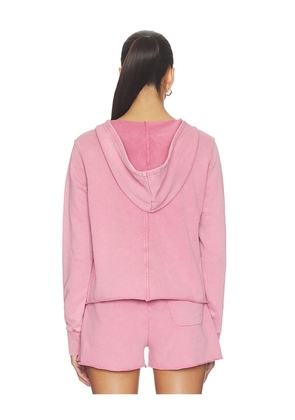 Bobi Half Zip Crop Hoodie in Rose. Size XS. Also in S, M, L, XL.