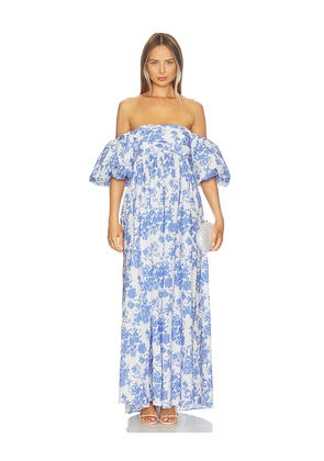 CAROLINE CONSTAS Emilia Maxi Dress in White,Baby Blue. Size XS. Also in S, M.