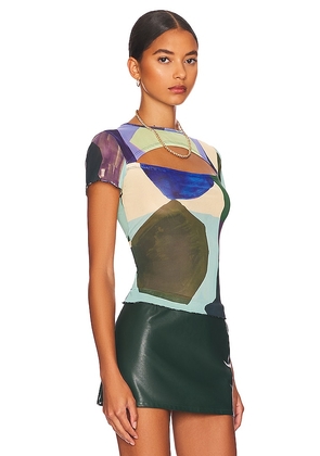 Miaou x Paloma Elsesser Lace Back Tee in Green. Size XS. Also in S.