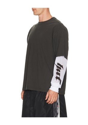 HUF Leon Long Sleeve Double Layer Top in Black. Size S. Also in L, M, XL/1X.