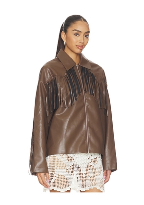 MORE TO COME Mia Faux Leather Jacket in Brown. Size XS. Also in XXS, S, M, L, XL.