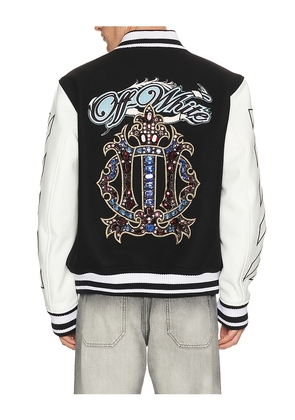 OFF-WHITE Royal Jewels Wool Varsity Jacket in Black. Size 50. Also in 46, 48, 52, 54.
