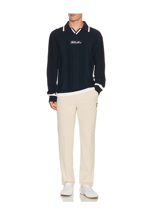 Khalhon V Tipped Varsity Knit Pullover Polo in Blue. Size M. Also in L, XL/1X, XXL/2X.