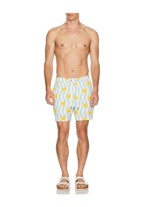 onia Charles 5 Swim Trunk in Blue. Size S. Also in M, L, XL/1X.