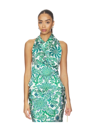 MISA Los Angeles Fern Top in White,Green. Size XXS. Also in XS, S, M, L, XL.