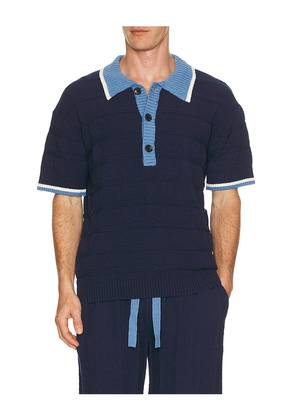Scotch & Soda Structured Knitted Loose Fit Polo in Blue. Size S. Also in M, L, XL/1X, XXL/2X.