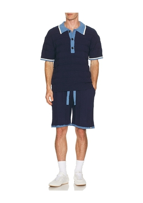 Scotch & Soda Structured Knitted Loose Fit Polo in Blue. Size S. Also in M, L, XL/1X, XXL/2X.